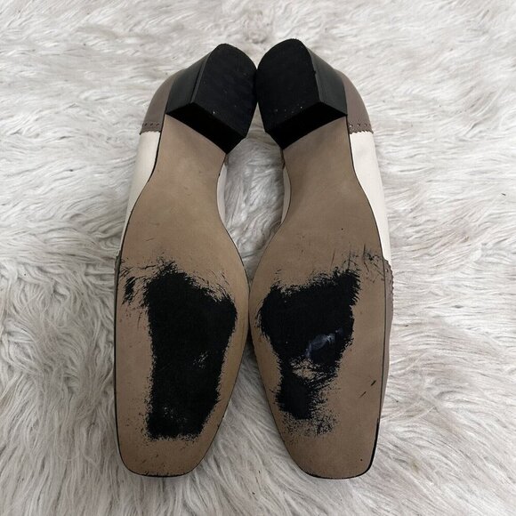 Magdesians Wingtip Pumps Heels Size 10 White Taupe Mod Party Wedding Secretary - Picture 8 of 11